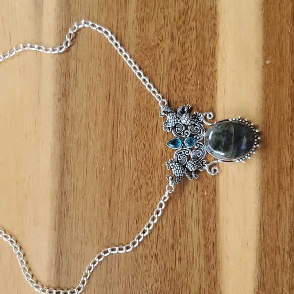 New Labradorite & Blue Topaz 925 Silver Statement Necklace. - Picture 8 of 15